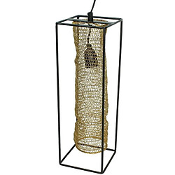 L'Héritier Du Temps Plafonnier Moderne Chic avec Abat Jour Grillagé Doré Cage Noire Eclairage Contemporain 1 Lumière Suspension en Métal 15x15x45cm