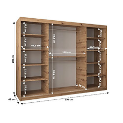 Acheter Abiks Meble Armoire Tokyo 3 à portes coulissantes 200/250/62 3 portes (sonoma/noir)