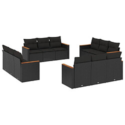 vidaXL Salon de jardin 12 pcs avec coussins noir résine tressée