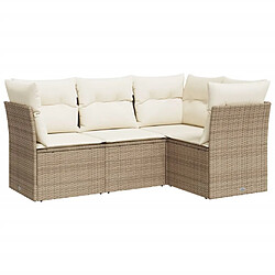 vidaXL Salon de jardin avec coussins 4 pcs beige résine tressée