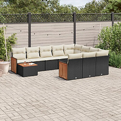 vidaXL Salon de jardin 11 pcs avec coussins noir résine tressée 