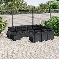 vidaXL Salon de jardin 11 pcs avec coussins noir résine tressée 