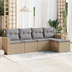 vidaXL Salon de jardin avec coussins 5 pcs beige résine tressée