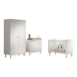 VIPACK Ensemble 4 Pièces Billy blanc Lit Commode Plan À Langer Armoire