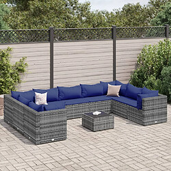 vidaXL Salon de jardin 10 pcs avec coussins Gris Résine tressée 