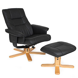 Helloshop26 Fauteuil de relaxation lounge détente tv avec tabouret noir pied beige 08_0000485