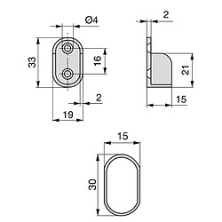 Kit de 2 tubes ovales 30 x 15mm en acier longueur 950 mm et supports Emuca pour armoire