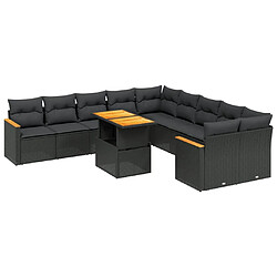 vidaXL Salon de jardin 11 pcs avec coussins noir résine tressée