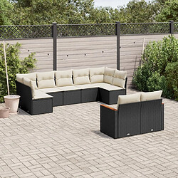 Maison Chic Ensemble Tables et chaises d'extérieur 9 pcs avec coussins,Salon de jardin noir résine tressée -GKD295798