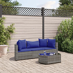 vidaXL Salon de jardin 4 pcs avec coussins gris résine tressée 