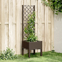 Maison Chic Jardinière,Bac à fleurs avec treillis - pot de fleur marron 40x40x142 cm PP -GKD94882