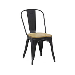 Aubry Gaspard Chaise industrielle en métal et bois d'orme huilé (Lot de 4) noir.