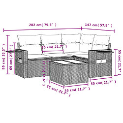 vidaXL Salon de jardin 5 pcs avec coussins noir résine tressée pas cher