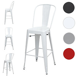 Mendler 4x tabouret de bar HWC-A73, chaise de comptoir avec dossier, métal, design industriel ~ blanc