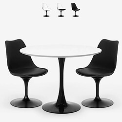 Ahd Amazing Home Design Table Goblet ronde 80cm + 2 chaises polycarbonate blanc noir Crayon