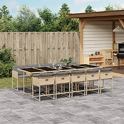 Maison Chic Ensemble à manger d'extérieur 11 pcs avec coussins,Salon de jardin,Mobilier de jardin mélange beige -GKD536544