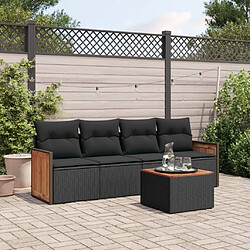 vidaXL Salon de jardin 5 pcs avec coussins noir résine tressée 