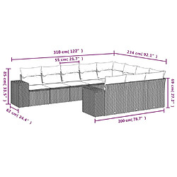 Avis vidaXL Salon de jardin 10 pcs avec coussins noir résine tressée