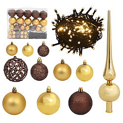 vidaXL Set de boules de Noël avec pic et 150 LED 61 pcs Doré et bronze