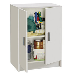 Pegane Armoire basse en bois de 2 portes, blanc - Dim : H80 x L59 x P37 cm