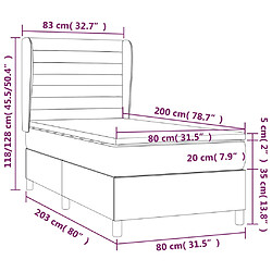 vidaXL Sommier à lattes de lit avec matelas Gris foncé 80x200 cm Tissu pas cher