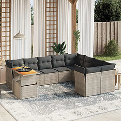 vidaXL Salon de jardin avec coussins 10 pcs gris résine tressée