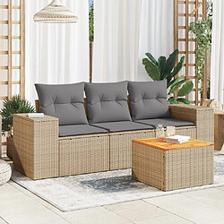 vidaXL Salon de jardin avec coussins 4 pcs beige résine tressée 