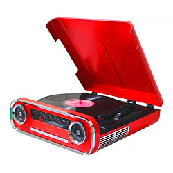 Lauson 01tt15 Rojo Tocadiscos Vintage 3 Velocidades Bluetooth Usb Grabación Mp3 Fm