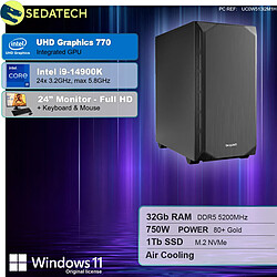 Sedatech Pack PC de bureau Silent • Intel i9-14900K • 32Go DDR5 • 1To SSD M.2 • Windows 11 • Moniteur 24"