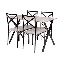 Country Table + 4 Chaise - En Mdf Finition Pvc - Couleur Gris Et Noir Ht20c205 