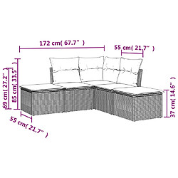 Acheter vidaXL Salon de jardin 5 pcs avec coussins noir résine tressée