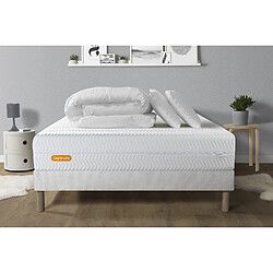 Septnuits Pack Memo Bio 160 x 200 cm PACK Matelas + sommier 160x200 Memo Bio Mousse à mémoire de forme 5 zones de confort Maxi épaisseur + Couette + 2 oreillers