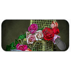 Universal (750x300x3) Grand Mousepad avec tissu à texture premium, arrangement de fleurs artificielles souris en caoutchouc