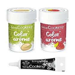 Scrapcooking 2 colorants alimentaires fraise & pistache + Stylo glaçage noir