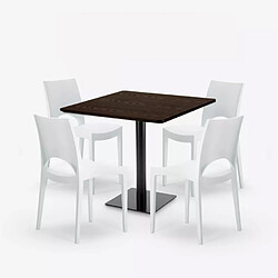 Avis Grand Soleil Ensemble Table 90x90cm Horeca et 4 Chaises Empilables Bar Restaurant Prince - Blanc