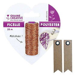 Graines Creatives Bobine de ficelle métallisée cuivre 25 m + 20 étiquettes kraft Fanion 