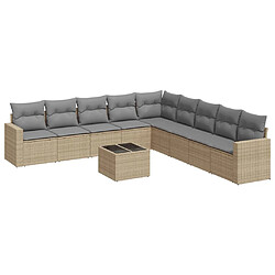 vidaXL Salon de jardin avec coussins 10 pcs beige résine tressée