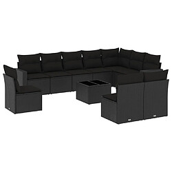 vidaXL Salon de jardin 11 pcs avec coussins noir résine tressée