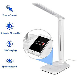 Universal USB pliable, chargeable, LED, table tactile, lampe de bureau, Qi sans fil, chargeur de téléphone, protection des yeux, lecture, apprentissage, lumière nocturne.(blanche) 