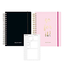 Rico 2 agendas Bullet journal rose et noir à spirales 96 feuilles + Pochoir carrés 