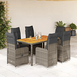 vidaXL Ensemble de bistro de jardin 7 pcs coussins gris poly rotin