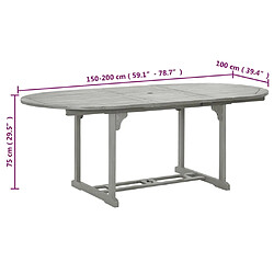 vidaXL Table de jardin Gris 200x100x75 cm Bois d'acacia massif pas cher