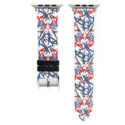 Wewoo Thorns Impression Bracelet en cuir véritable pour Apple Watch séries 5 et 4 40 mm / 3 et 2 et 1 38 mm bleu + rouge pas cher