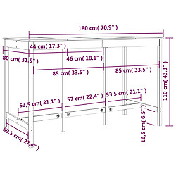 vidaXL Table de bar Blanc 180x80x110 cm Bois massif de pin pas cher