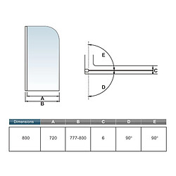 pare baignoire pivotant 180°800x1400x6mm pas cher