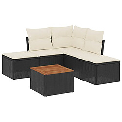 vidaXL Salon de jardin 6 pcs avec coussins noir résine tressée