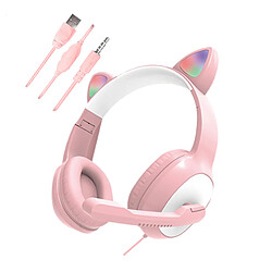 Casque de jeu Casque Filaire USB Cat Ear Pour PC Jeux Ordinateur Portable TV Smartphones Rose