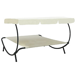 Acheter Helloshop26 Lit de repos chaise longue transat d'extérieur 200 cm avec auvent blanc crème 02_0012003