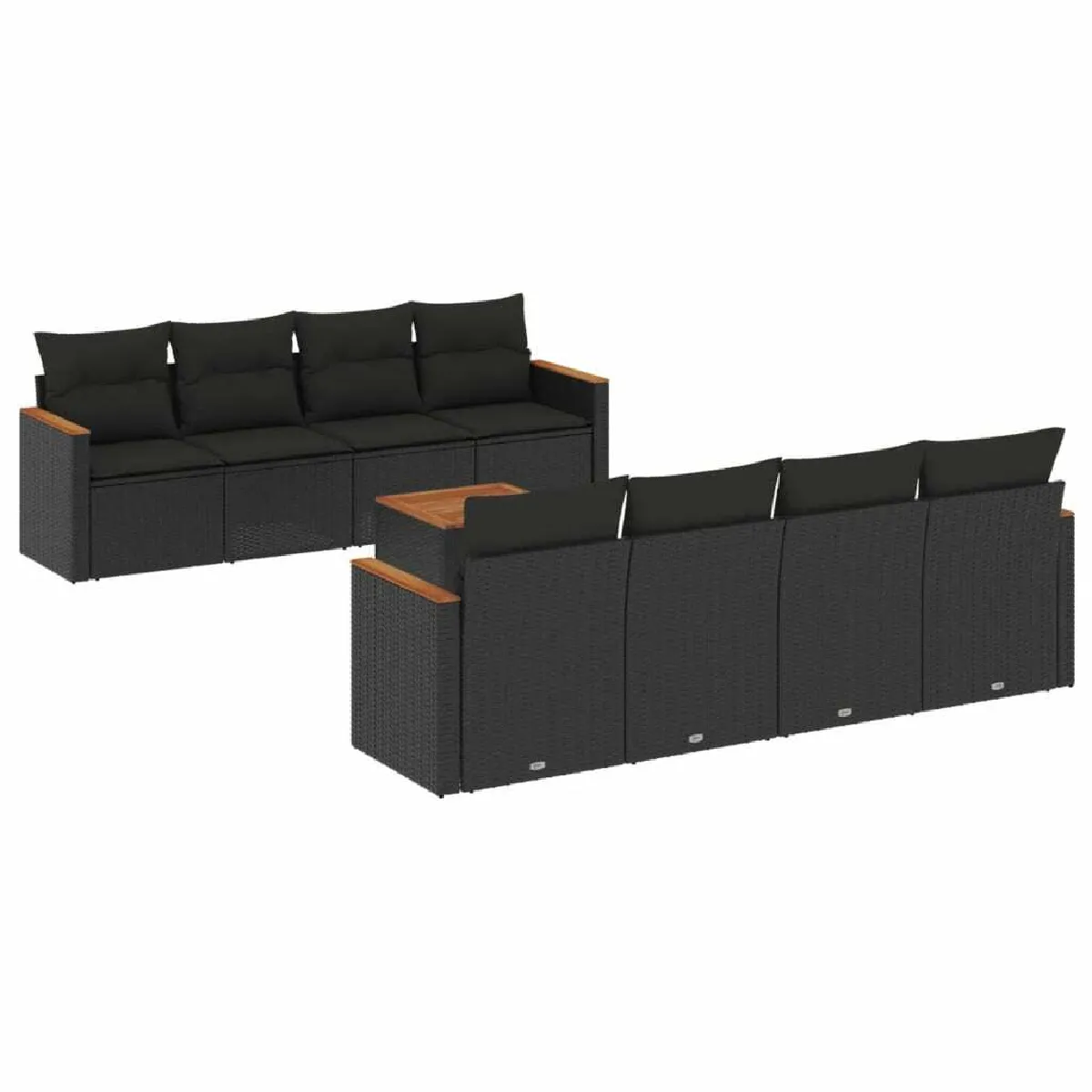 Maison Chic Ensemble Tables et chaises d'extérieur 9 pcs avec coussins,Salon de jardin noir résine tressée -GKD206009