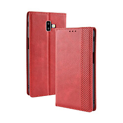 Etui en PU style vintage auto-absorbé rouge pour votre Samsung Galaxy J6 Plus